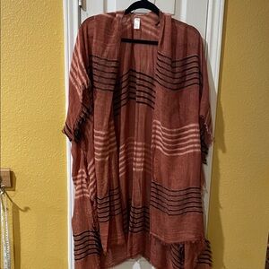 Cato One Size Striped Rust and Black Kimono